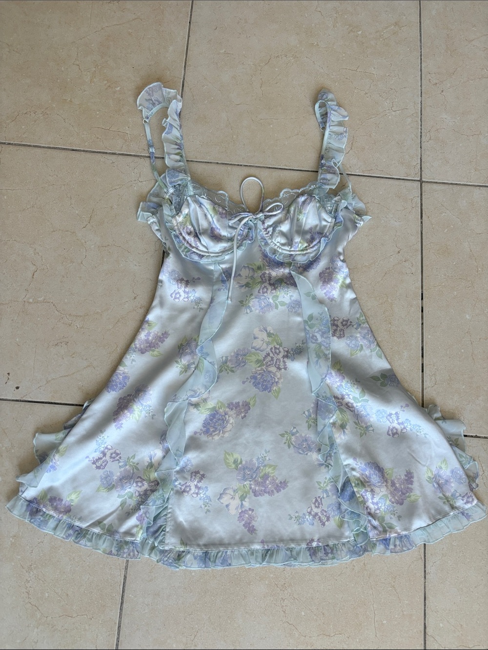NWT For Love & Lemons Pastel Floral Satin Mini Dress